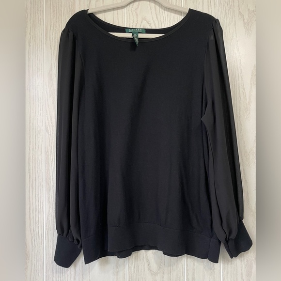 Lauren Ralph Lauren Woman Black Sweater With Sheer Long Sleeves Size 2X EUC - Picture 1 of 5